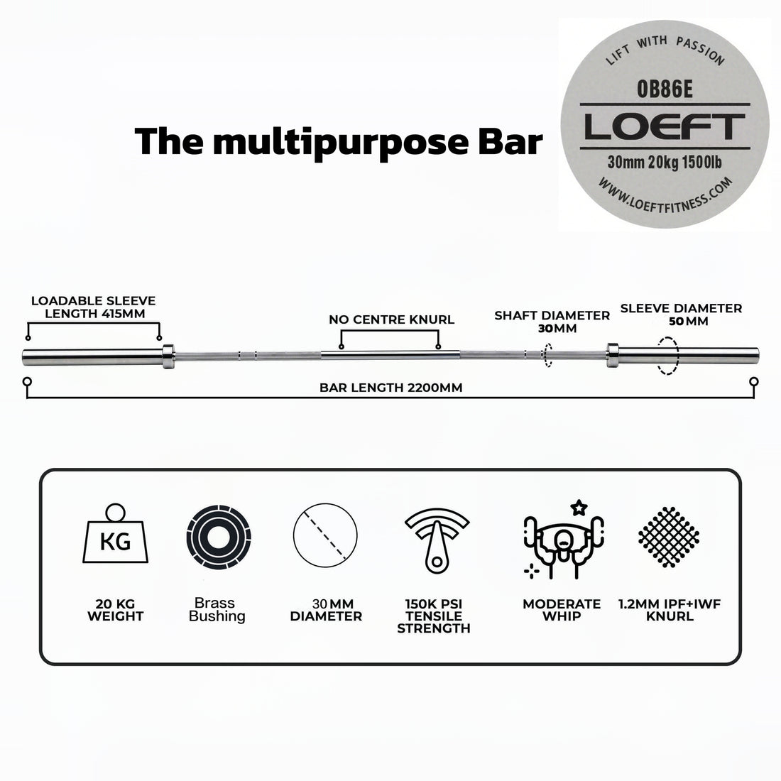 Olympic Barbell 7ft 30mm-OB86E