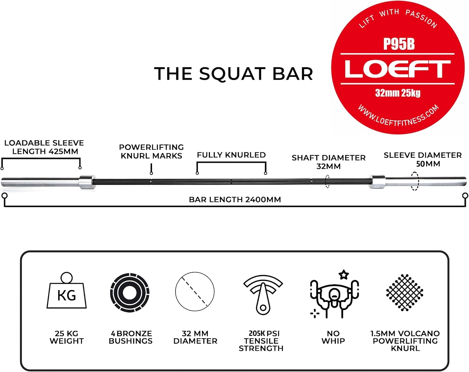 Professional Squat Barbell-Black oxide - Main Image